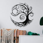 Tree Of Life Silhouette Black Metal Wall Art 3D Sculptured Iron Craft Wall Decor For Living Room Dining Room Creative Inspirational Home Decor