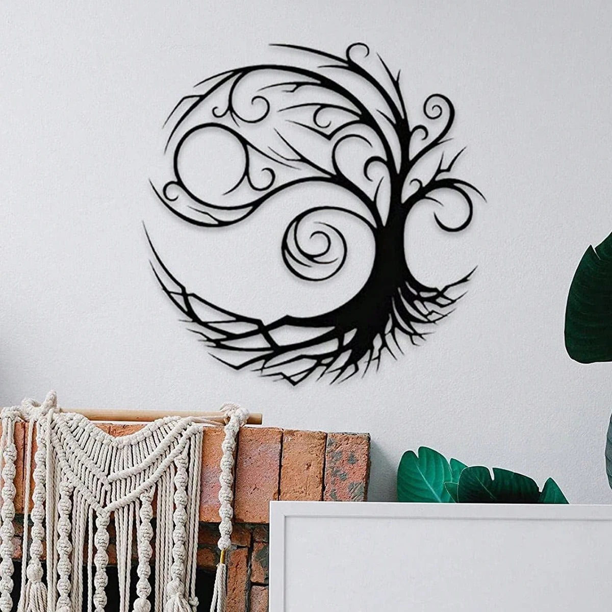 Tree Of Life Silhouette Black Metal Wall Art 3D Sculptured Iron Craft Wall Decor For Living Room Dining Room Creative Inspirational Home Decor