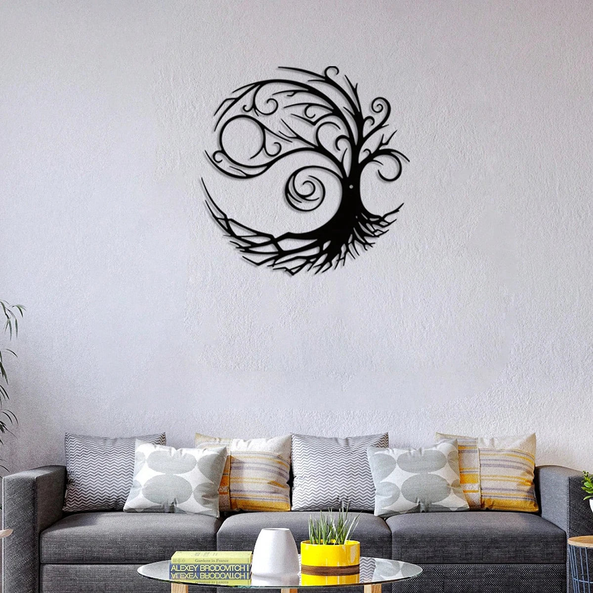 Tree Of Life Silhouette Black Metal Wall Art 3D Sculptured Iron Craft Wall Decor For Living Room Dining Room Creative Inspirational Home Decor