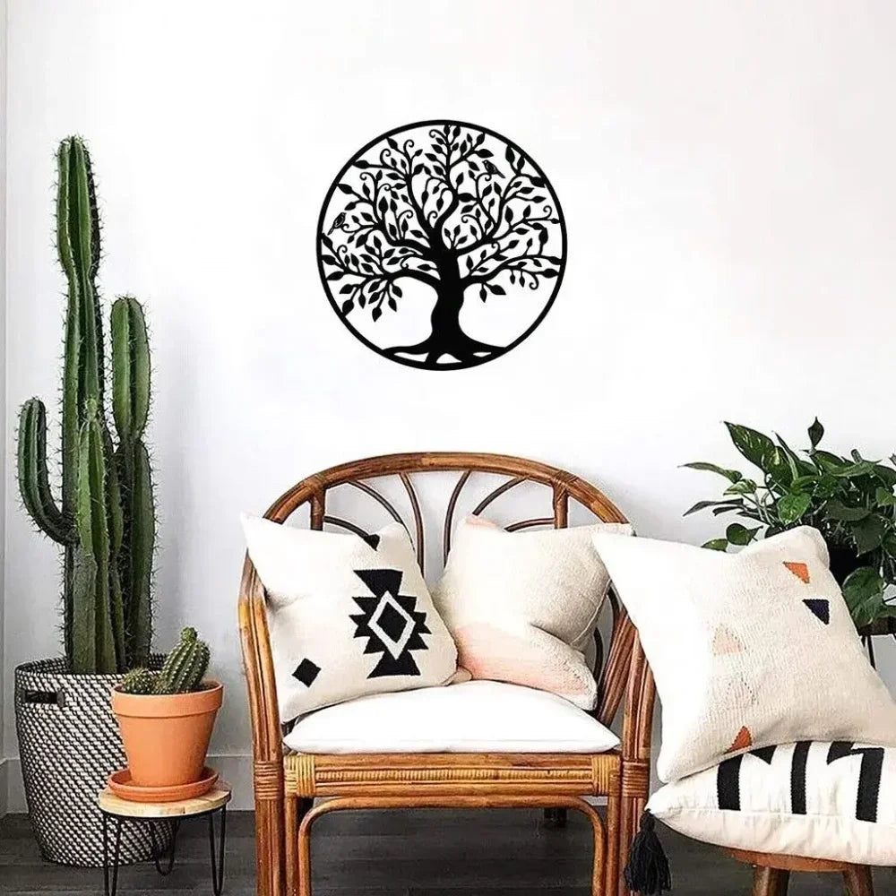 Tree Of Life Silhouette Black Metal Wall Plaque 3d Iron Crafted Wall Decoration For Living Room Dining Room Creative Nordic Home Decor