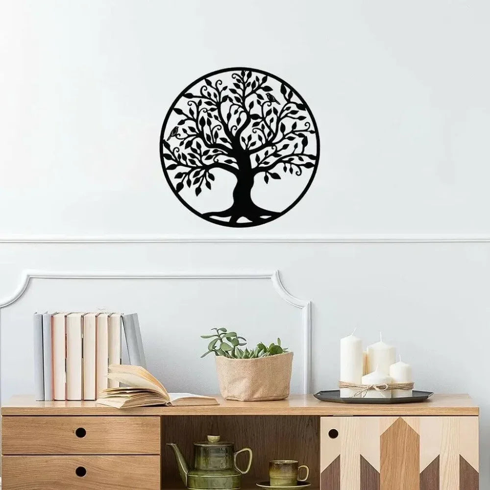 Tree Of Life Silhouette Black Metal Wall Plaque 3d Iron Crafted Wall Decoration For Living Room Dining Room Creative Nordic Home Decor
