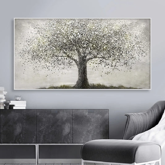 Tree Of Life Wall Art Fine Art Canvas Print Modern Black and White Poster Picture For Living Room Bedroom Home Office Art Decor