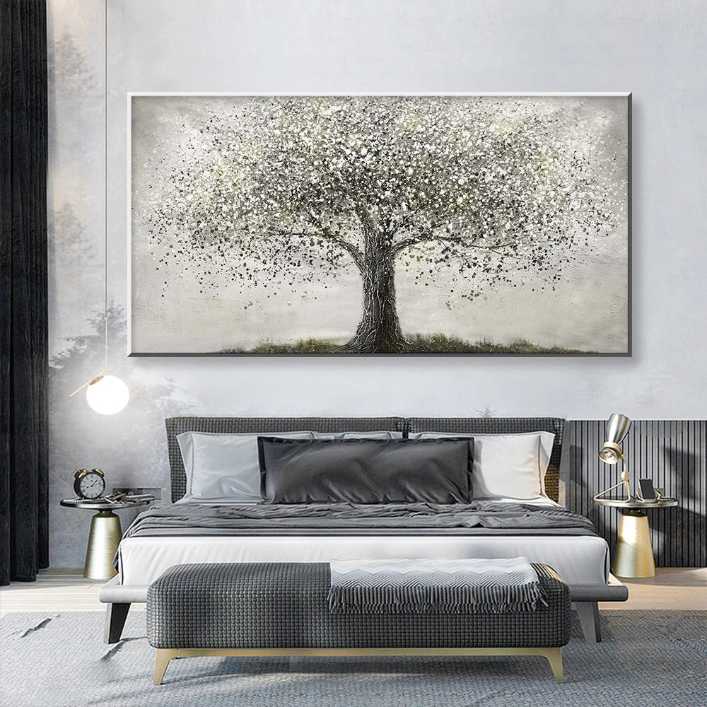 Tree Of Life Wall Art Fine Art Canvas Print Modern Black and White Poster Picture For Living Room Bedroom Home Office Art Decor