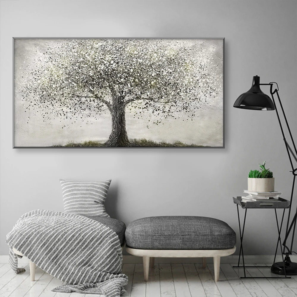 Tree Of Life Wall Art Fine Art Canvas Print Modern Black and White Poster Picture For Living Room Bedroom Home Office Art Decor