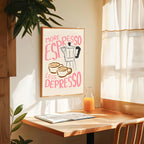 Trendy Kitchen Espresso Themed Poster Wall Art Fine Art Canvas Print Modern Retro Artwork For Cafe Diner Dining Room Coffee Shop Decor
