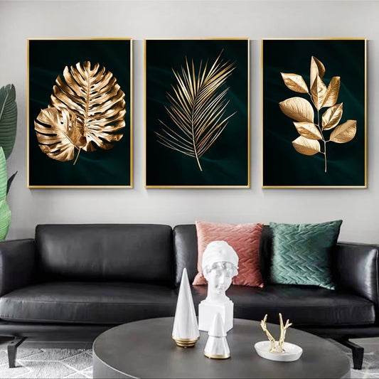 Tropical Botany Exotic Golden Palm Leaves Wall Art Fine Art Canvas Prints Pictures For Living Room Dining Room Nordic Home Decor