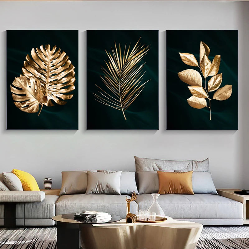 Tropical Botany Exotic Golden Palm Leaves Wall Art Fine Art Canvas Prints Pictures For Living Room Dining Room Nordic Home Decor