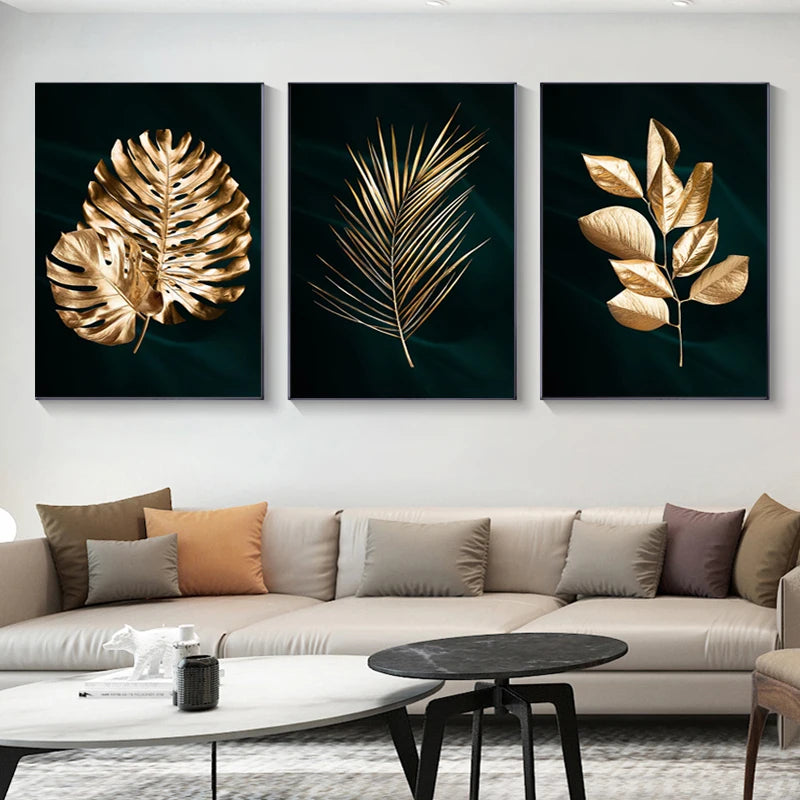 Tropical Botany Exotic Golden Palm Leaves Wall Art Fine Art Canvas Prints Pictures For Living Room Dining Room Nordic Home Decor