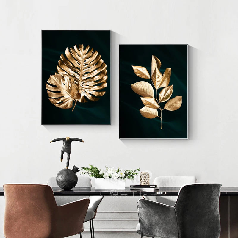 Tropical Botany Exotic Golden Palm Leaves Wall Art Fine Art Canvas Prints Pictures For Living Room Dining Room Nordic Home Decor