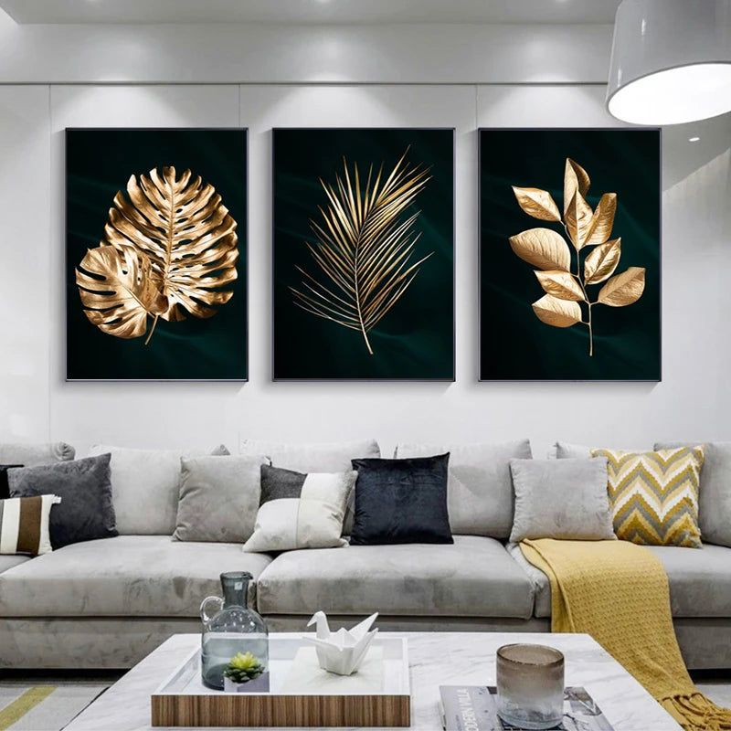 Tropical Botany Exotic Golden Palm Leaves Wall Art Fine Art Canvas Prints Pictures For Living Room Dining Room Nordic Home Decor