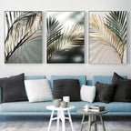 Tropical Green Golden Palm Leaves Wall Art Fine Art Canvas Prints Modern Botany Posters Pictures For Living Room Dining Room Decor