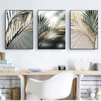 Tropical Green Golden Palm Leaves Wall Art Fine Art Canvas Prints Modern Botany Posters Pictures For Living Room Dining Room Decor