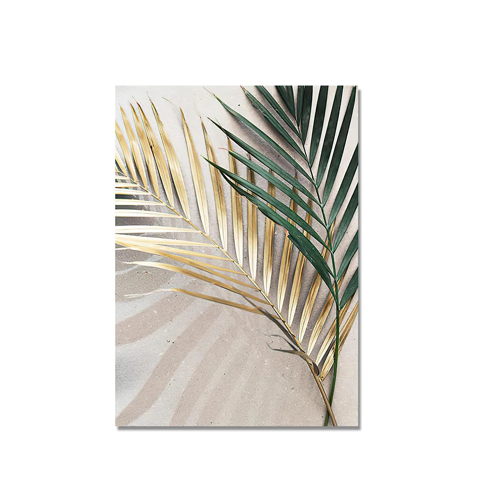 Tropical Green Golden Palm Leaves Wall Art Fine Art Canvas Prints Modern Botany Posters Pictures For Living Room Dining Room Decor