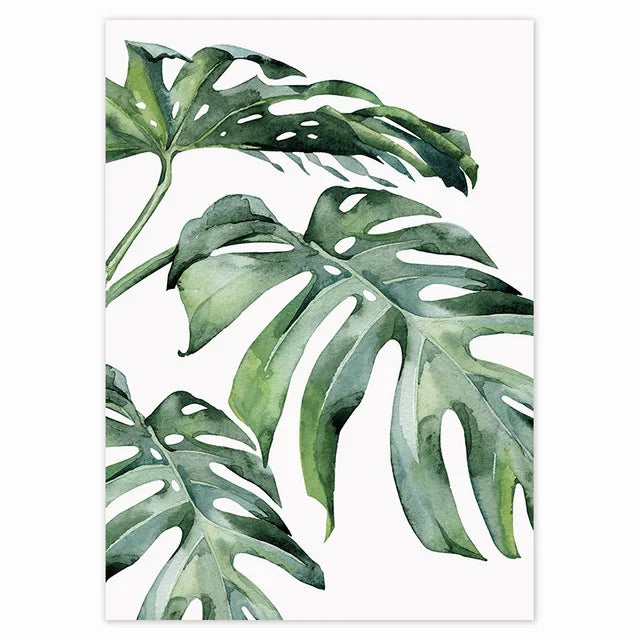 Tropical Green Plants Monstera Fern Palm Leaves Wall Art Fine Art Canvas Print Watercolor Posters Pictures For Living Room Nordic Home Decor