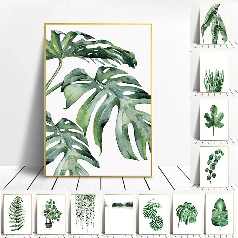 Tropical Green Plants Monstera Fern Palm Leaves Wall Art Fine Art Canvas Print Watercolor Posters Pictures For Living Room Nordic Home Decor