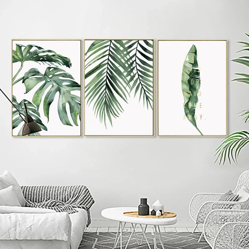 Tropical Green Plants Monstera Fern Palm Leaves Wall Art Fine Art Canvas Print Watercolor Posters Pictures For Living Room Nordic Home Decor