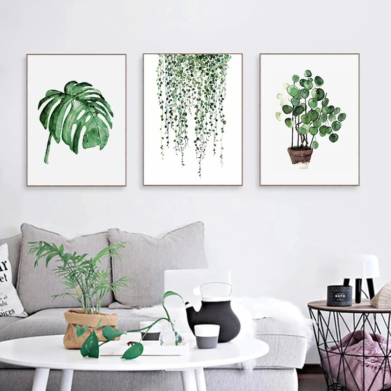 Tropical Green Plants Monstera Fern Palm Leaves Wall Art Fine Art Canvas Print Watercolor Posters Pictures For Living Room Nordic Home Decor