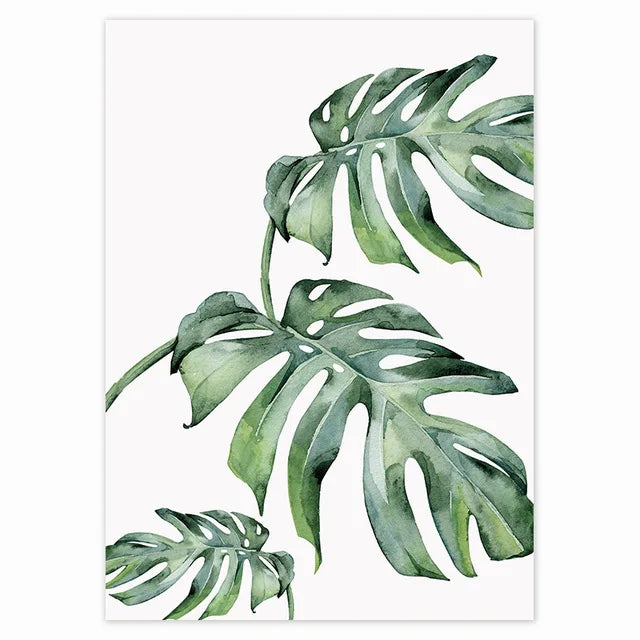 Tropical Green Plants Monstera Fern Palm Leaves Wall Art Fine Art Canvas Print Watercolor Posters Pictures For Living Room Nordic Home Decor