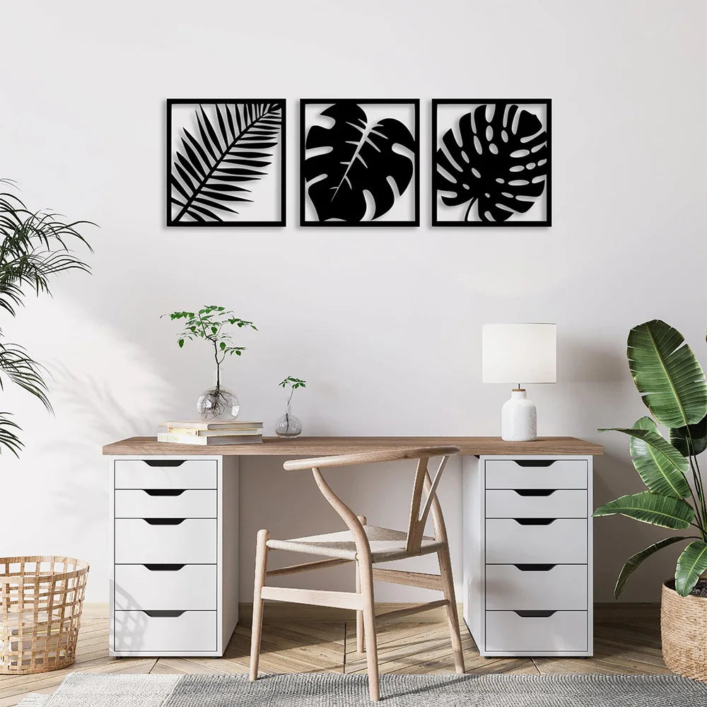 Tropical Palm Leaves Silhouette Black Metal Wall Art Plaques 3d Iron Crafted Wall Mounted Nordic Decoration For Living Room Dining Room Decor.
