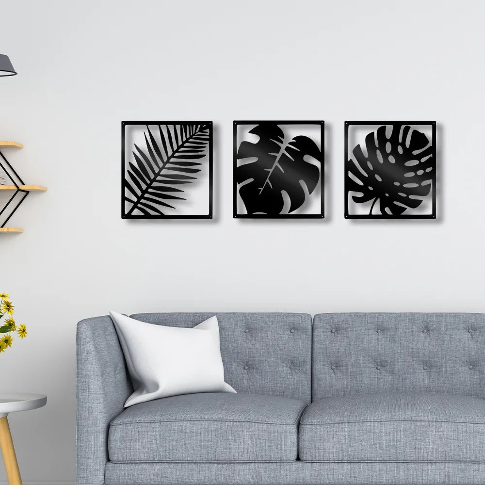 Tropical Palm Leaves Silhouette Black Metal Wall Art Plaques 3d Iron Crafted Wall Mounted Nordic Decoration For Living Room Dining Room Decor.