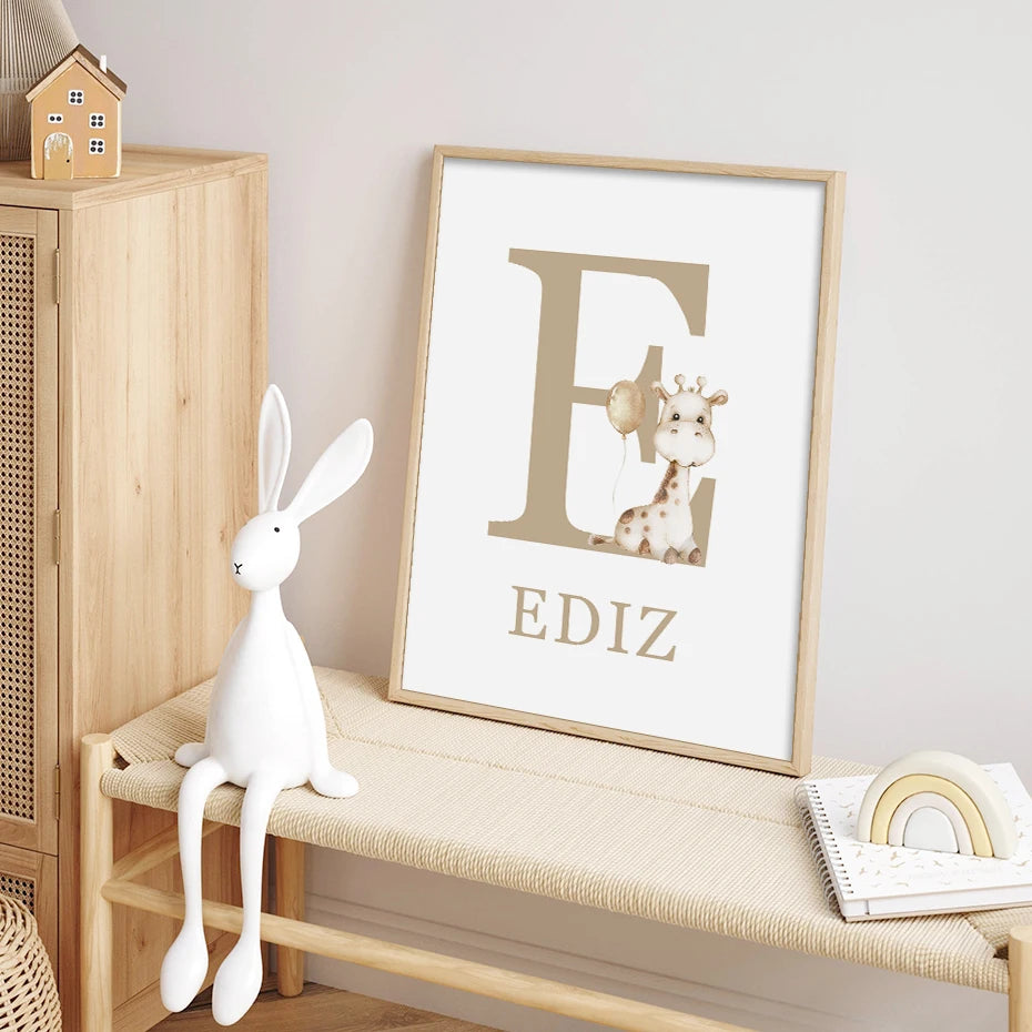 Personalized Baby's Name Wall Art For Nursery Room Cute Giraffe Bear L