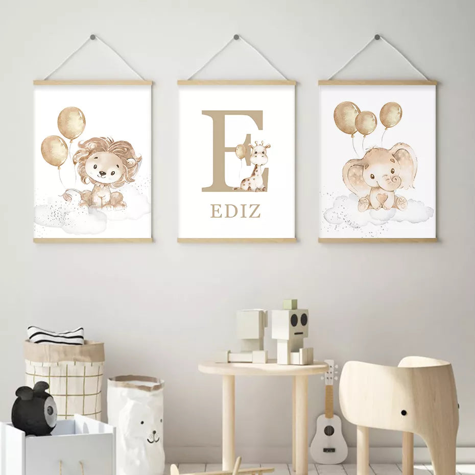 Personalized Baby's Name Wall Art For Nursery Room Cute Giraffe Bear L