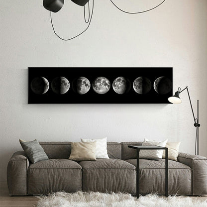 Moon Phases Wide Format Black White Wall Art Fine Art Canvas Prints Pictures For Bedroom Above The Bed Living Room Decor