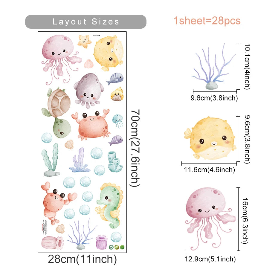 Underwater Fantasy Wall Decals – Colorful Watercolor Cartoon Castle & Mermaids Wall Stickers For Baby's Nursery & Toddler's Bedroom Decor