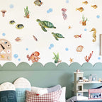 Underwater Sea Life Wall Decals – Turtle, Seahorse & Octopus Wall Stickers for Kids Room & Nursery, Creative DIY Home Decor