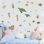 Underwater Sea Life Wall Decals – Turtle, Seahorse & Octopus Wall Stickers for Kids Room & Nursery, Creative DIY Home Decor