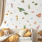 Underwater Sea Life Wall Decals – Turtle, Seahorse & Octopus Wall Stickers for Kids Room & Nursery, Creative DIY Home Decor