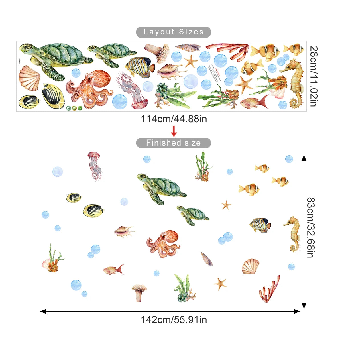 Underwater Sea Life Wall Decals – Turtle, Seahorse & Octopus Wall Stickers for Kids Room & Nursery, Creative DIY Home Decor