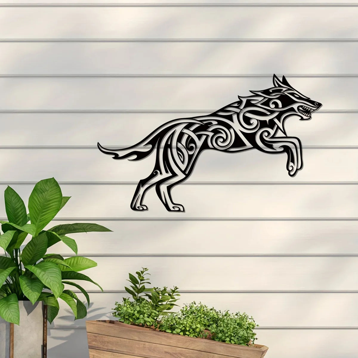 Unique Viking Wolf 3d Iron Crafted Black Metal Wall Art Creative Wall Hanging Decoration For Living Room Bedroom Dining Room Nordic Home Decor