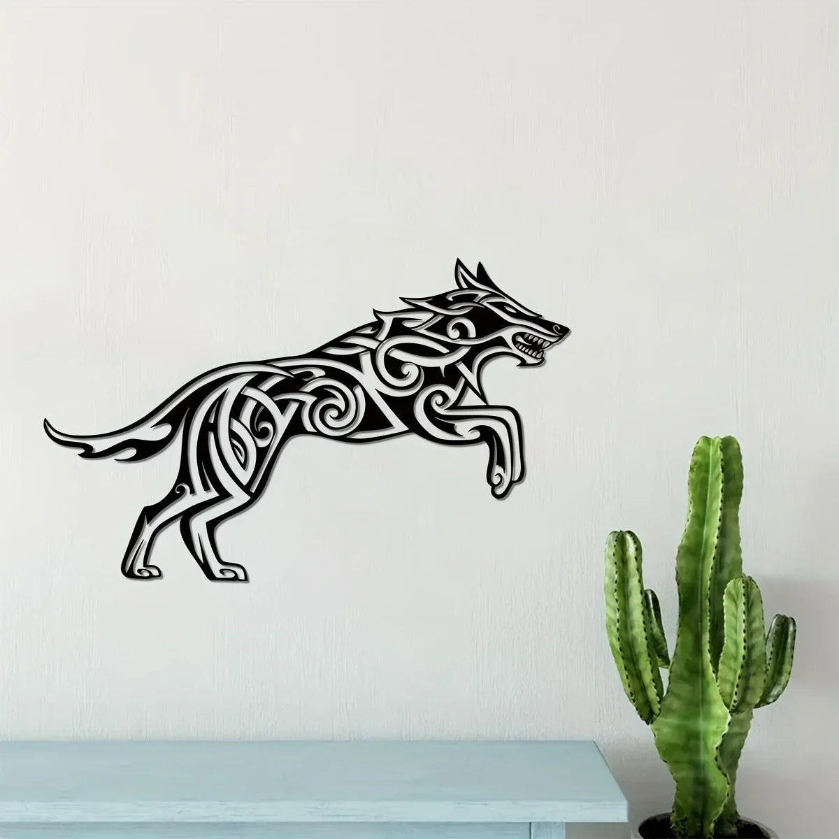 Unique Viking Wolf 3d Iron Crafted Black Metal Wall Art Creative Wall Hanging Decoration For Living Room Bedroom Dining Room Nordic Home Decor