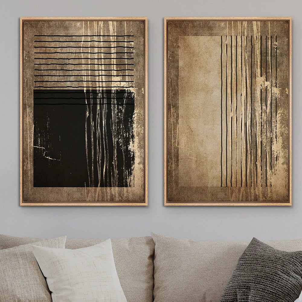 Urban Vintage Golden Brown Black Abstract Wall Art Fine Art Canvas Prints Pictures For Modern Apartment Living Room Dining Room Home Office Decor