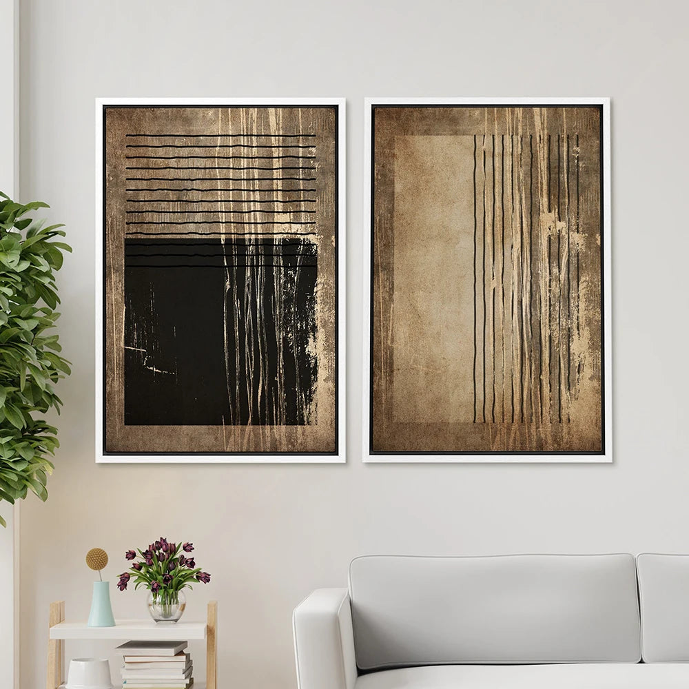 Urban Vintage Golden Brown Black Abstract Wall Art Fine Art Canvas Prints Pictures For Modern Apartment Living Room Dining Room Home Office Decor