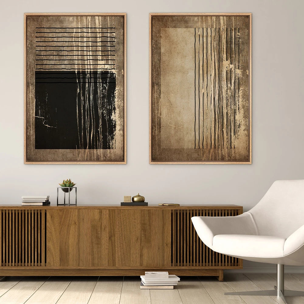 Urban Vintage Golden Brown Black Abstract Wall Art Fine Art Canvas Prints Pictures For Modern Apartment Living Room Dining Room Home Office Decor