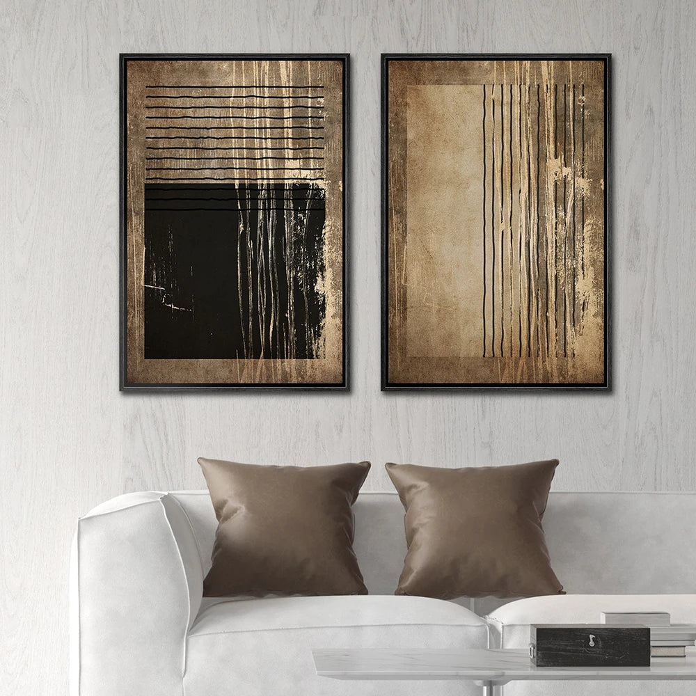 Urban Vintage Golden Brown Black Abstract Wall Art Fine Art Canvas Prints Pictures For Modern Apartment Living Room Dining Room Home Office Decor
