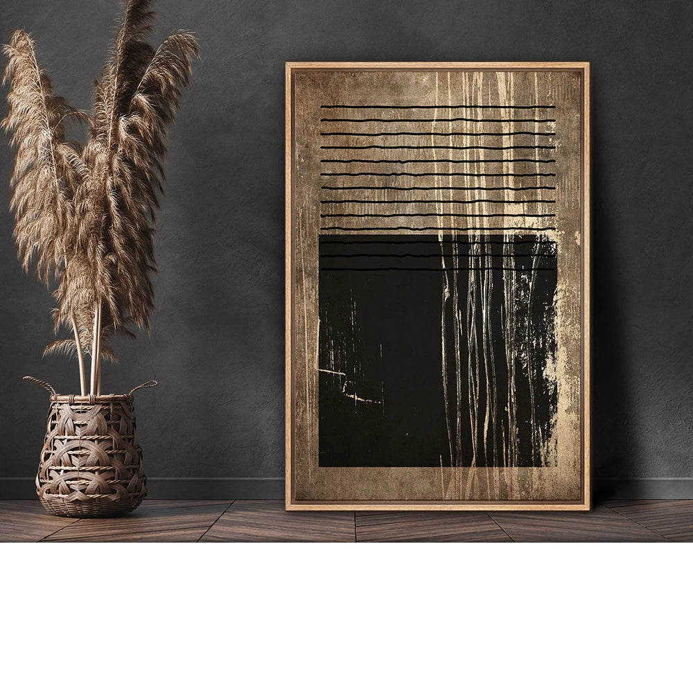 Urban Vintage Golden Brown Black Abstract Wall Art Fine Art Canvas Prints Pictures For Modern Apartment Living Room Dining Room Home Office Decor