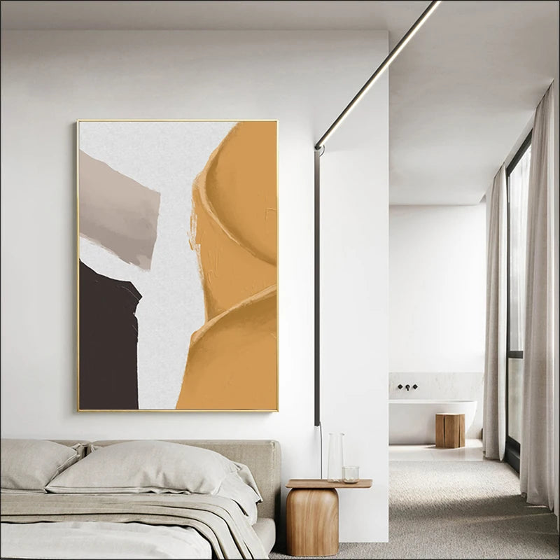Vibrant Abstract Geometric Wall Art Fine Art Canvas Print - Mustard Yellow, Beige, White, Black - Minimalist Modern Wall Art for Contemporary Interiors