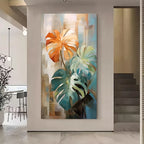 Tropical leaf painting on a wall in a modern interior setting
