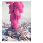 Vibrant Landscapes Wall Art Fine Art Canvas Prints - Volcanic Mountain with Pink Smoke & Industrial Chimneys with Blue Emissions Be Inspired By Stunning Contrasts in Nature and Industry