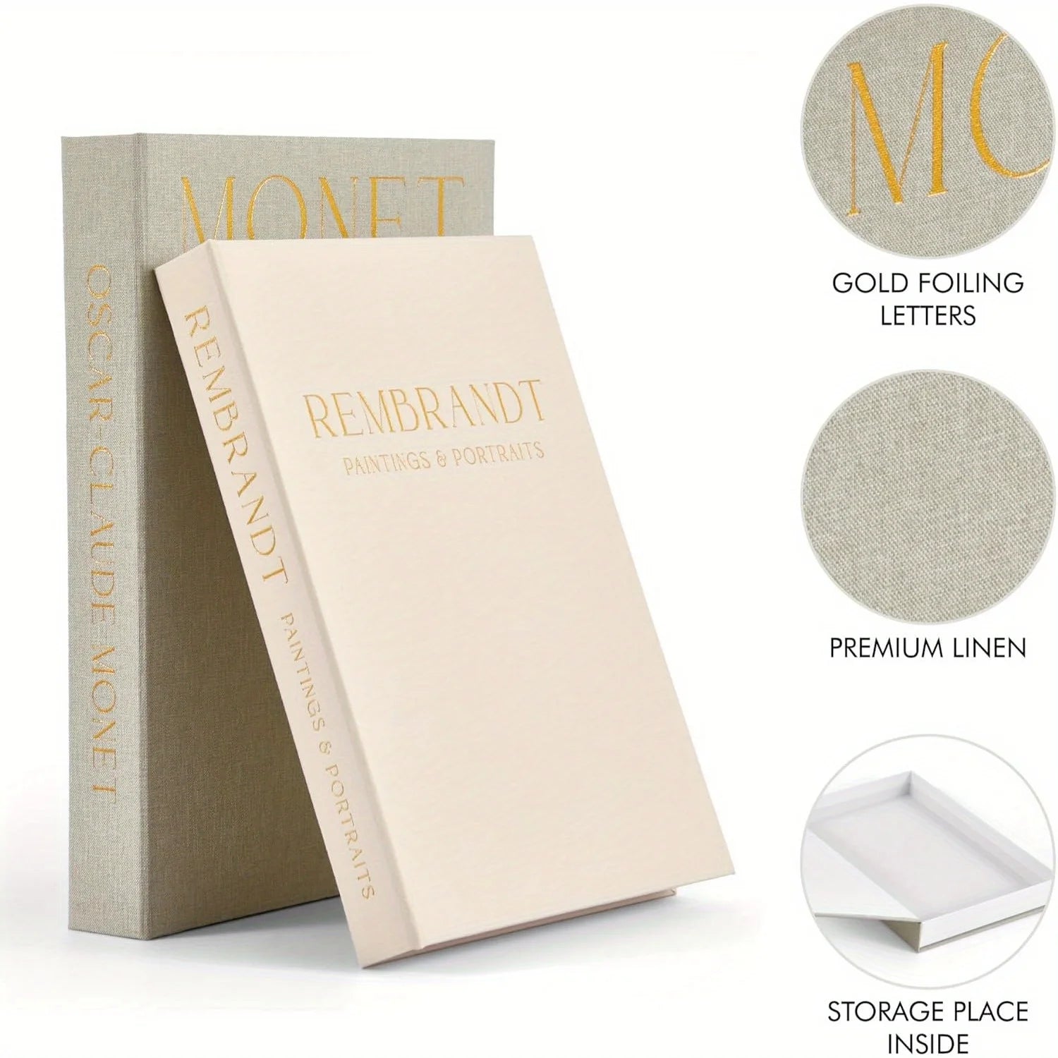 Vintage Art‑Inspired Faux Book Boxes – Decorative Storage Books with Textured Linen Covers Accessories for Modern Minimalist Home Décor