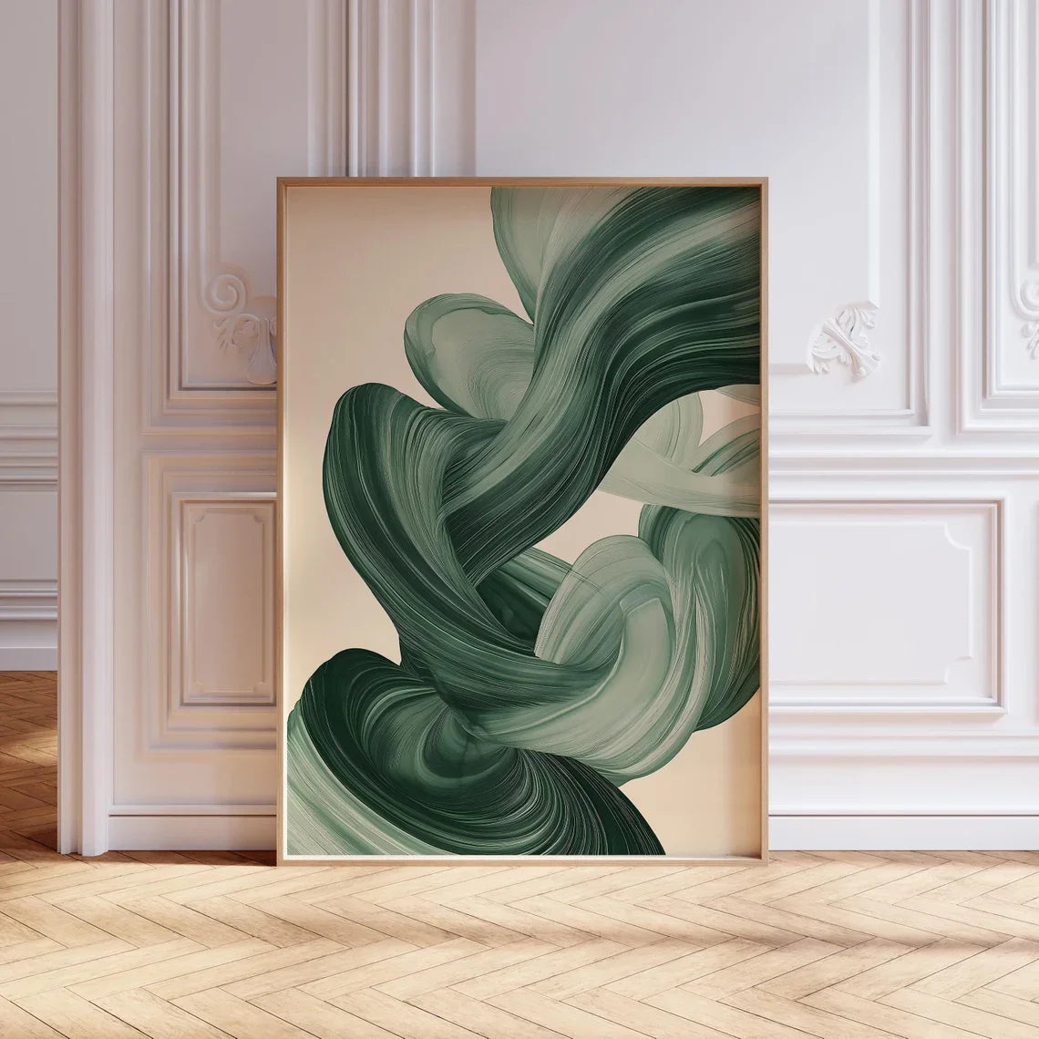 Vintage Beige Green Flowing Abstract Wall Art Fine Art Canvas Print Modern Retro Artwork For Living Room Contemporary Home Decor (Unframed)
