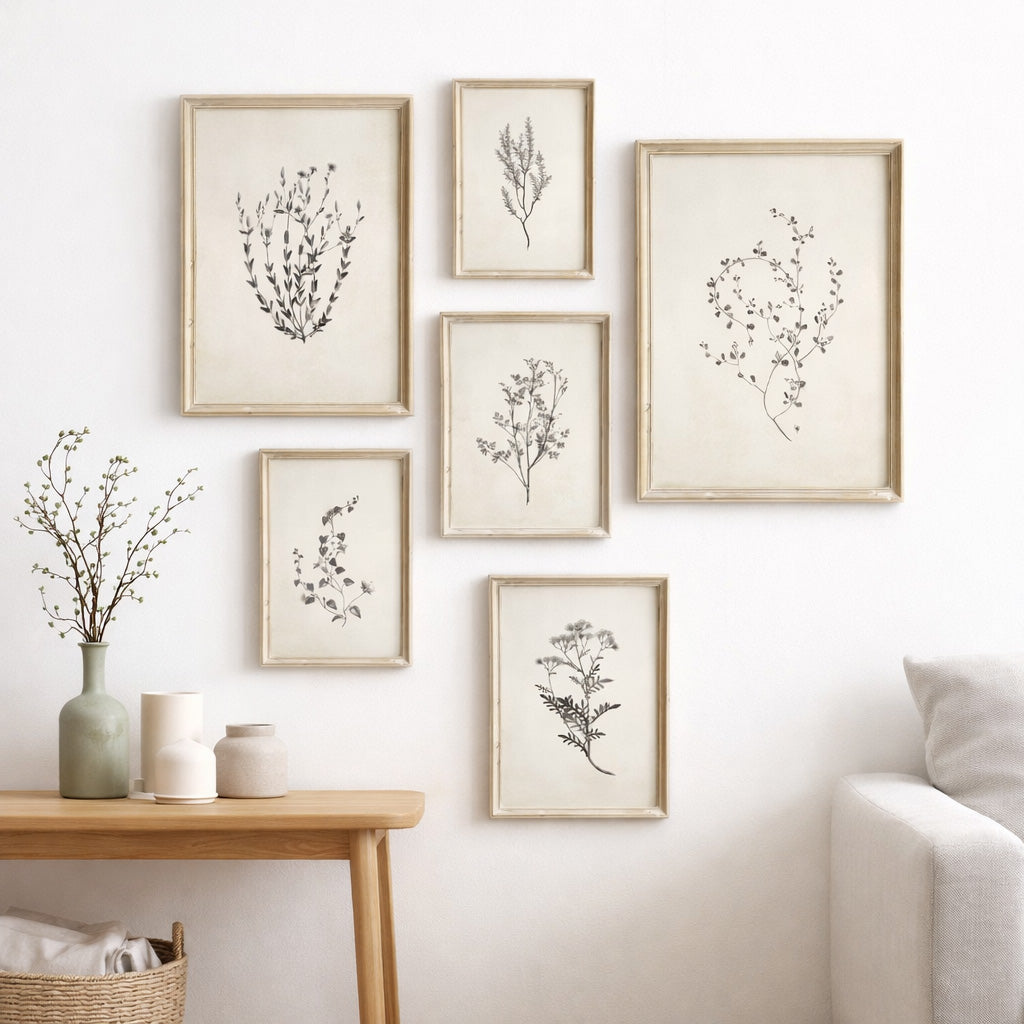 Vintage Botanical Illustration Wall Art – Minimalist Black‑Ink Plant Specimen Canvas Prints for Modern Kitchen, Living Room Gallery Wall