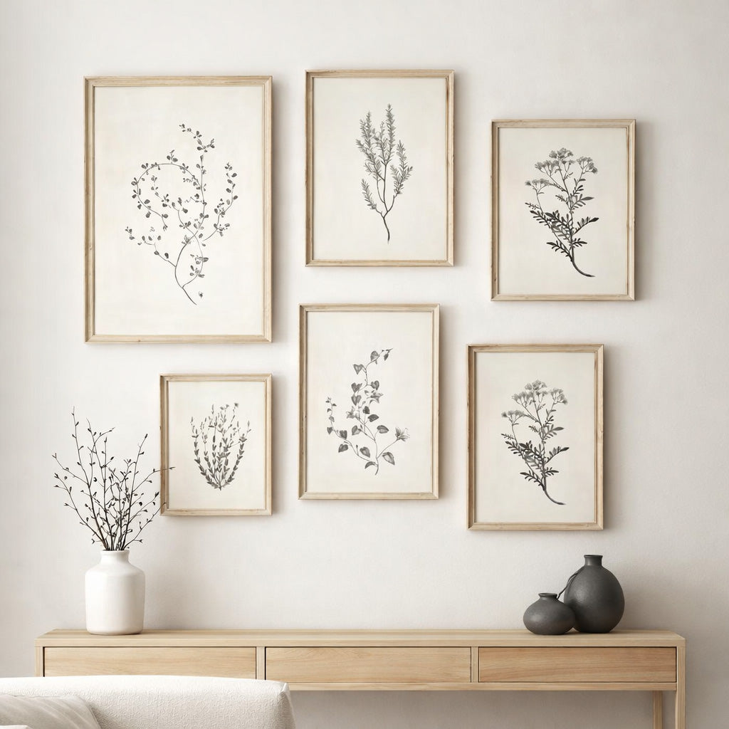 Vintage Botanical Illustration Wall Art – Minimalist Black‑Ink Plant Specimen Canvas Prints for Modern Kitchen, Living Room Gallery Wall