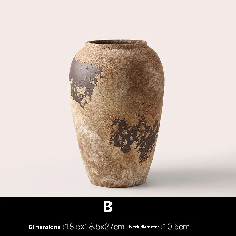 Brown textured vase on a light gray background