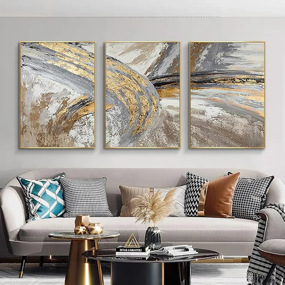 Vintage Golden Beige Abstract Wall Art Fine Art Canvas Prints Posters Pictures For Modern Living Room Bedroom Light Luxury Home Decor