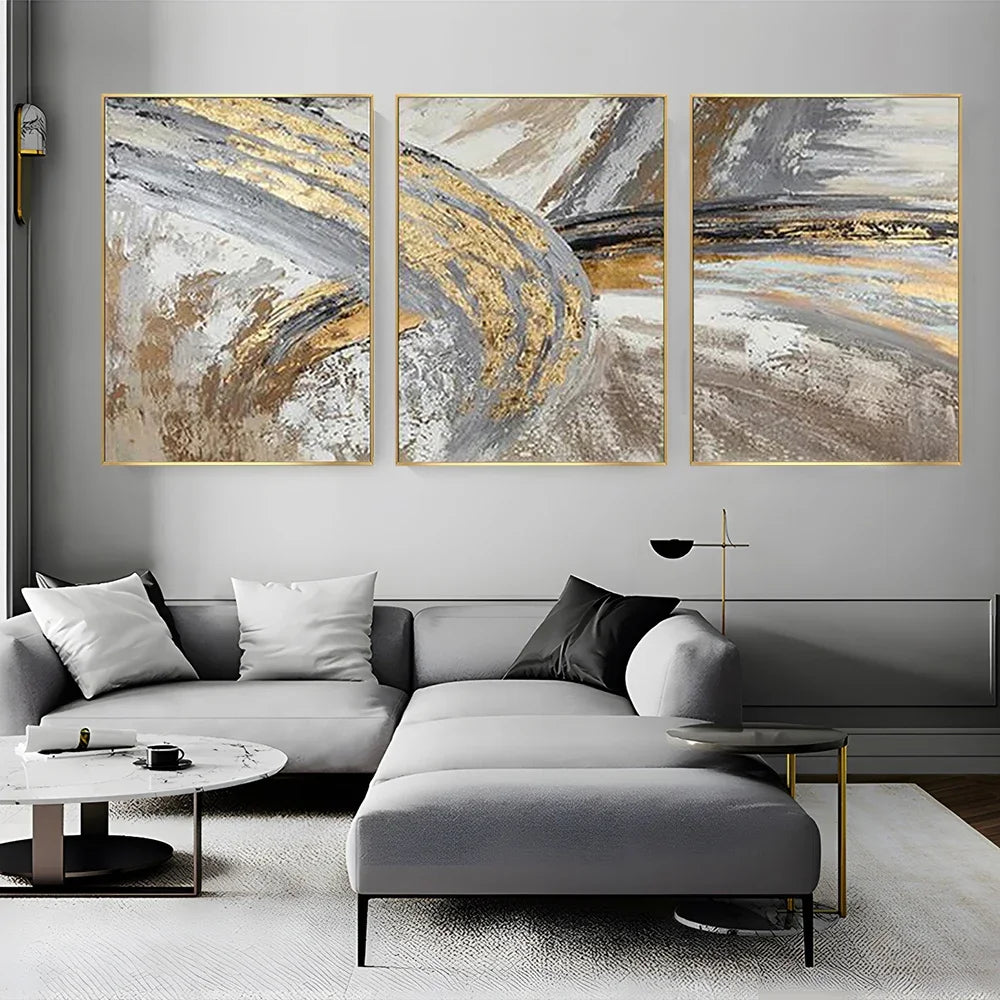 Vintage Golden Beige Abstract Wall Art Fine Art Canvas Prints Posters Pictures For Modern Living Room Bedroom Light Luxury Home Decor