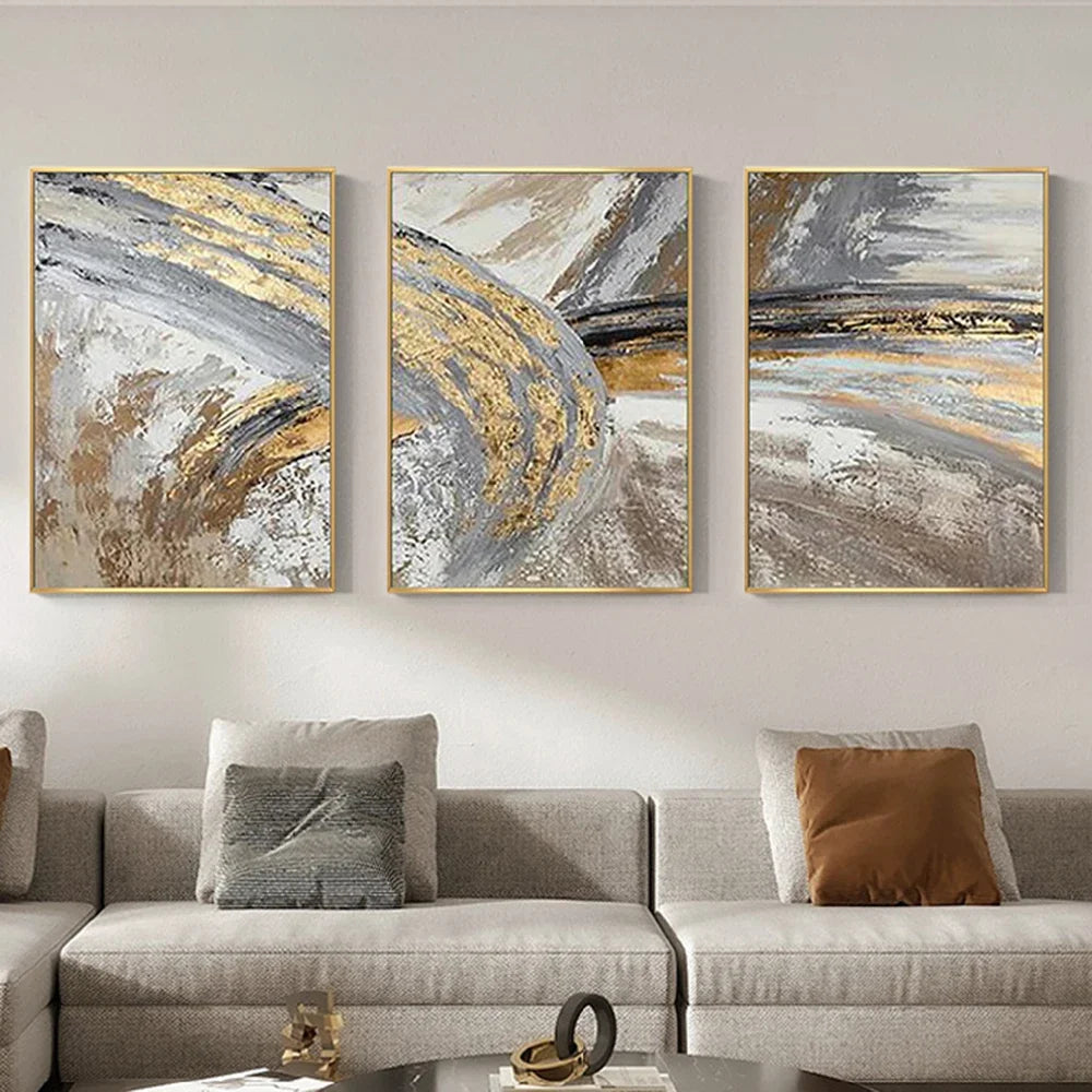 Vintage Golden Beige Abstract Wall Art Fine Art Canvas Prints Posters Pictures For Modern Living Room Bedroom Light Luxury Home Decor